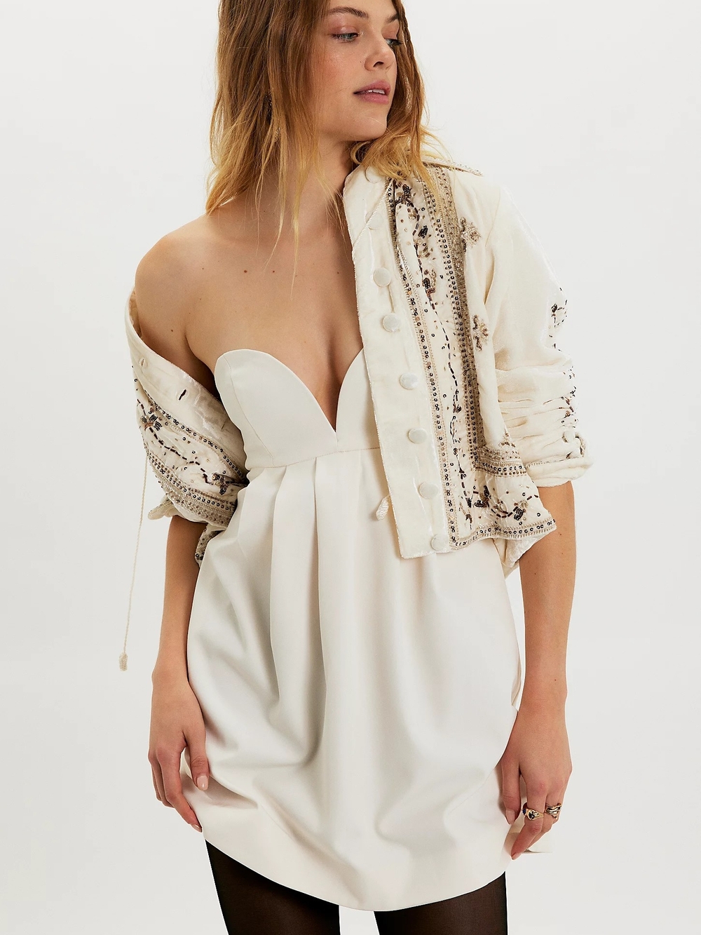 Free People Floreo Mini Dress Strapless Sweetheart White Cocktail Dress